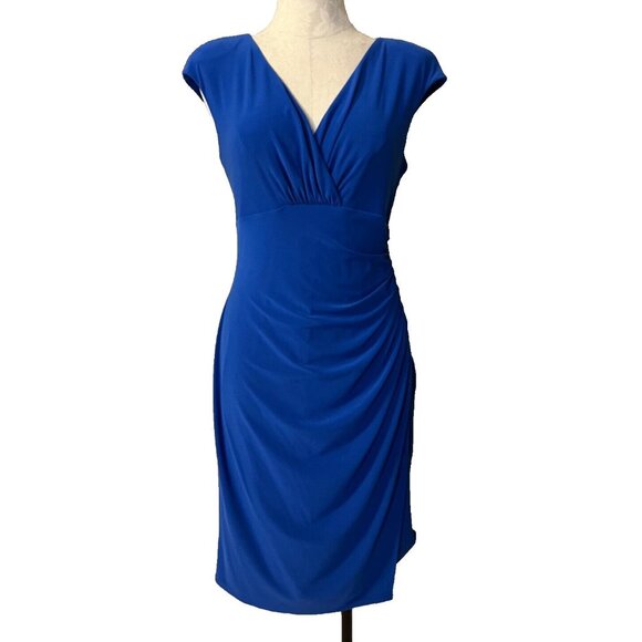 Ralph Lauren Dress 14 Cobalt Blue Stretch Sheath Washable Career Church - Picture 2 of 7